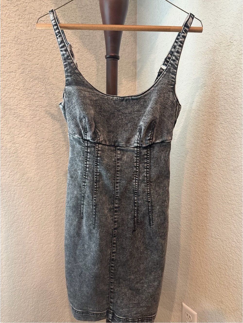 No Boundaries Black Acid Wash Denim Bodycon Dress XS